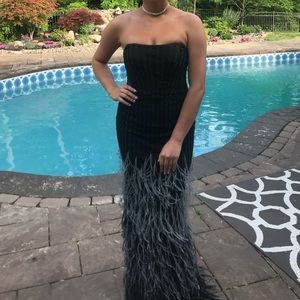 COUTURE BEADED BLACK FEATHER GOWN